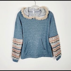 Amadi by Anthropologie fuzzy sleeved blue hoodie. Size XS. NWOT.